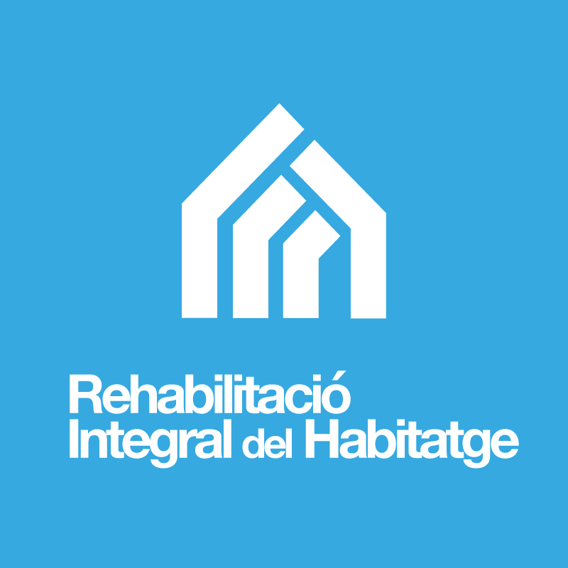 Logotip de Rehabilitació Integral de l’Habitatge sobre fons blau